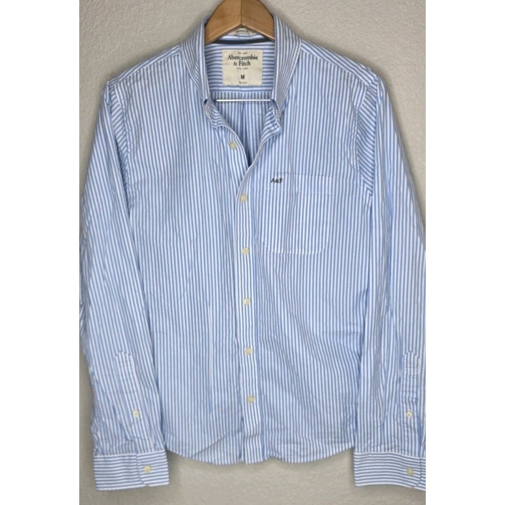 Vintage Abercrombie & Fitch Shirt Men M Blue Striped Long Sleeve Muscle Fit Y2K